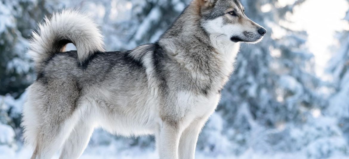 West Siberian Laika white grey wolfish spitz