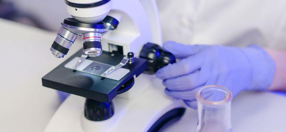 Veterinaria examinando una muestra en el microscopio